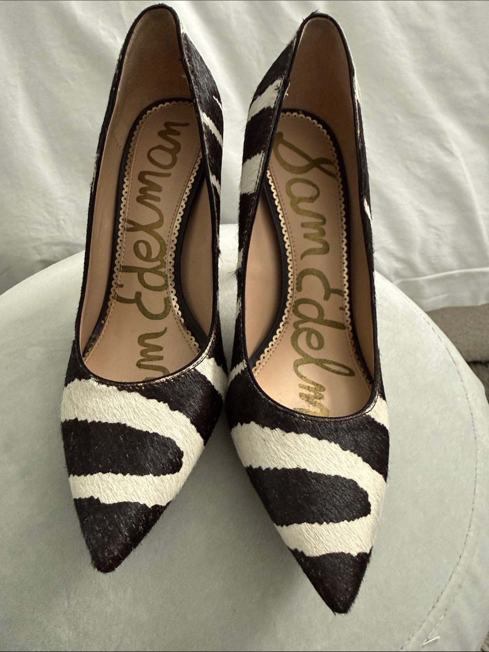 Sam Edelman Black & White Zebra Print Pointed Toe Heels - Picture 3 of 11